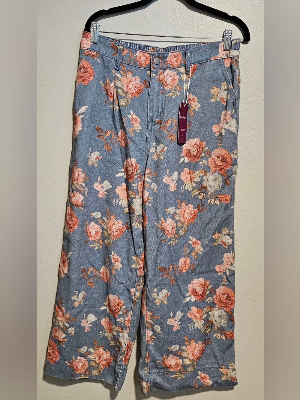 Loveimgs Mid Rise Cropped Wide-Leg Baggy Floral Ankle Jeans Size Large NWT - Picture 5 of 12